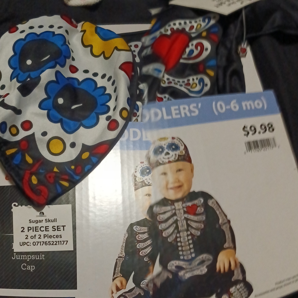 Colorful Sugar Skull Toddler Jumpsuit and Cap Set